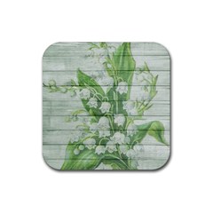 On Wood May Lily Of The Valley Rubber Coaster (square)  by Simbadda