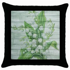 On Wood May Lily Of The Valley Throw Pillow Case (black) by Simbadda