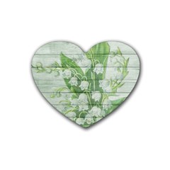 On Wood May Lily Of The Valley Rubber Coaster (heart)  by Simbadda