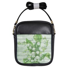 On Wood May Lily Of The Valley Girls Sling Bags by Simbadda