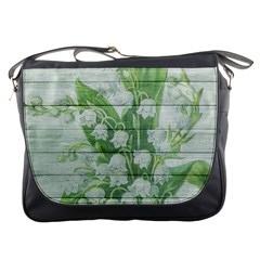 On Wood May Lily Of The Valley Messenger Bags by Simbadda