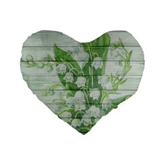 On Wood May Lily Of The Valley Standard 16  Premium Flano Heart Shape Cushions by Simbadda