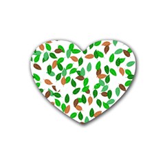 Leaves True Leaves Autumn Green Rubber Coaster (heart)  by Simbadda