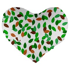 Leaves True Leaves Autumn Green Large 19  Premium Flano Heart Shape Cushions