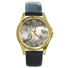 Astronaut Space Travel Space Round Gold Metal Watch