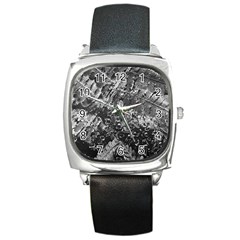 Fern Raindrops Spiderweb Cobweb Square Metal Watch by Simbadda