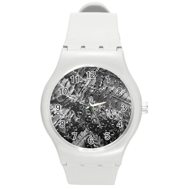 Fern Raindrops Spiderweb Cobweb Round Plastic Sport Watch (M)