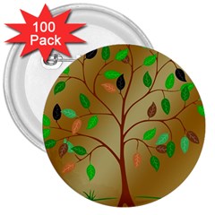 Tree Root Leaves Contour Outlines 3  Buttons (100 Pack)  by Simbadda