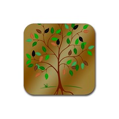 Tree Root Leaves Contour Outlines Rubber Coaster (square)  by Simbadda