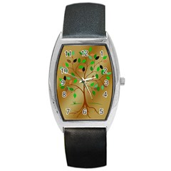 Tree Root Leaves Contour Outlines Barrel Style Metal Watch by Simbadda