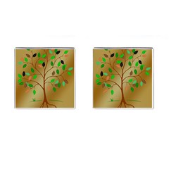 Tree Root Leaves Contour Outlines Cufflinks (square) by Simbadda