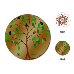 Tree Root Leaves Contour Outlines Playing Cards (round) 