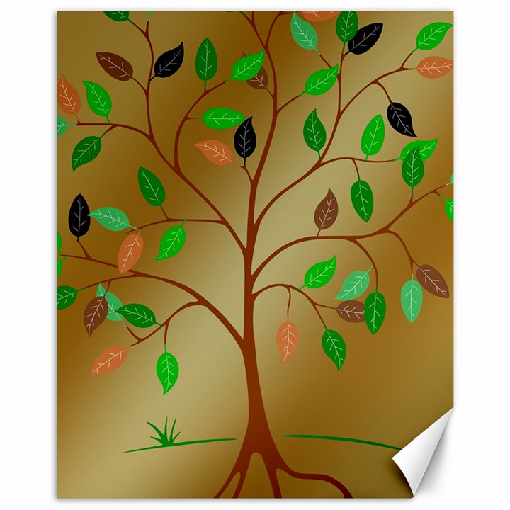 Tree Root Leaves Contour Outlines Canvas 11  x 14  