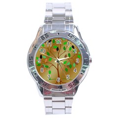 Tree Root Leaves Contour Outlines Stainless Steel Analogue Watch by Simbadda