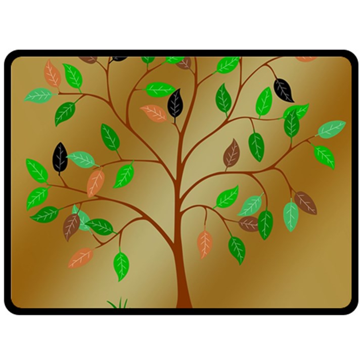 Tree Root Leaves Contour Outlines Double Sided Fleece Blanket (Large) 