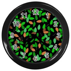 Leaves True Leaves Autumn Green Wall Clocks (black) by Simbadda