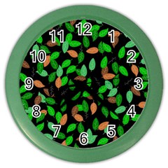 Leaves True Leaves Autumn Green Color Wall Clocks by Simbadda