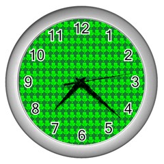 St  Patricks Day Green Wall Clocks (silver)  by PhotoNOLA