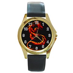 Dragon Round Gold Metal Watch by Simbadda