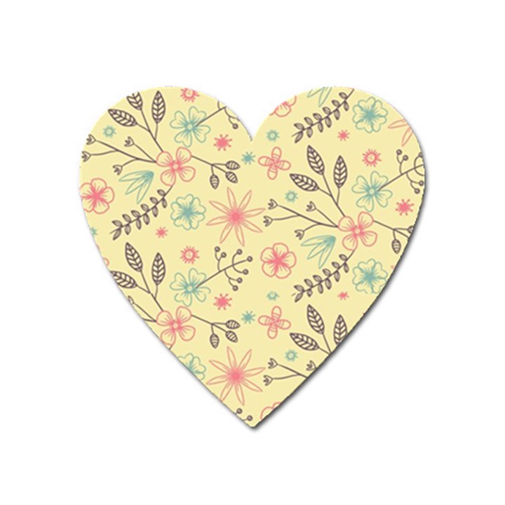 Seamless Spring Flowers Patterns Heart Magnet