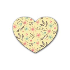 Seamless Spring Flowers Patterns Rubber Coaster (heart) 