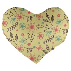 Seamless Spring Flowers Patterns Large 19  Premium Heart Shape Cushions by TastefulDesigns