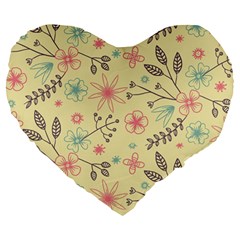 Seamless Spring Flowers Patterns Large 19  Premium Flano Heart Shape Cushions