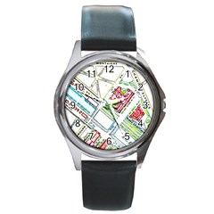 Paris Map Round Metal Watch