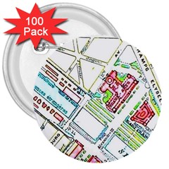 Paris Map 3  Buttons (100 Pack)  by Simbadda