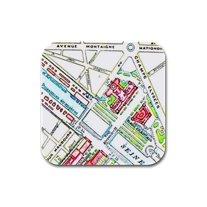 Paris Map Rubber Square Coaster (4 pack) 