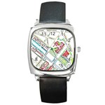 Paris Map Square Metal Watch Front