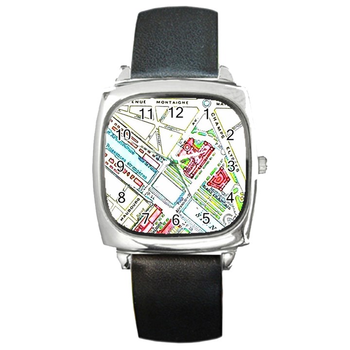 Paris Map Square Metal Watch