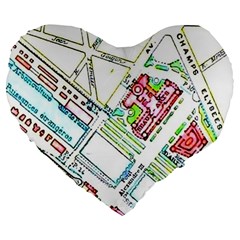 Paris Map Large 19  Premium Flano Heart Shape Cushions