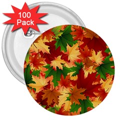 Autumn Leaves 3  Buttons (100 Pack)  by Simbadda