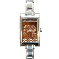 Elephant Aztec Wood Tekture Rectangle Italian Charm Watch by Simbadda