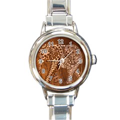 Elephant Aztec Wood Tekture Round Italian Charm Watch by Simbadda