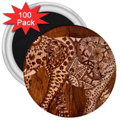 Elephant Aztec Wood Tekture 3  Magnets (100 Pack) by Simbadda