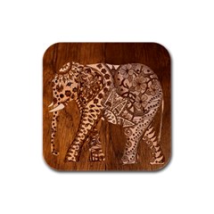 Elephant Aztec Wood Tekture Rubber Square Coaster (4 Pack)  by Simbadda