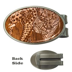 Elephant Aztec Wood Tekture Money Clips (oval)  by Simbadda