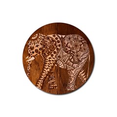 Elephant Aztec Wood Tekture Rubber Coaster (round)  by Simbadda