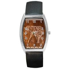 Elephant Aztec Wood Tekture Barrel Style Metal Watch by Simbadda