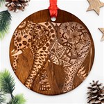 Elephant Aztec Wood Tekture Round Ornament (Two Sides) Front