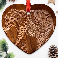 Elephant Aztec Wood Tekture Heart Ornament (two Sides) by Simbadda