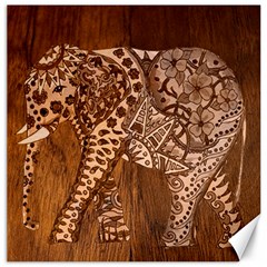 Elephant Aztec Wood Tekture Canvas 12  X 12   by Simbadda