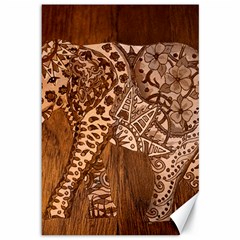 Elephant Aztec Wood Tekture Canvas 12  X 18   by Simbadda