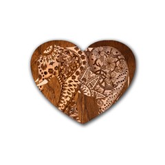 Elephant Aztec Wood Tekture Rubber Coaster (heart)  by Simbadda