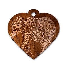 Elephant Aztec Wood Tekture Dog Tag Heart (two Sides) by Simbadda