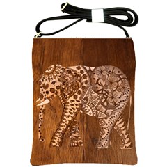 Elephant Aztec Wood Tekture Shoulder Sling Bags by Simbadda