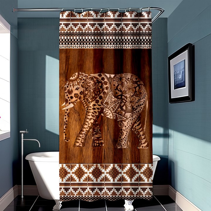 Elephant Aztec Wood Tekture Shower Curtain 36  x 72  (Stall) 