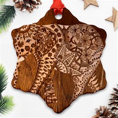 Elephant Aztec Wood Tekture Ornament (snowflake) by Simbadda